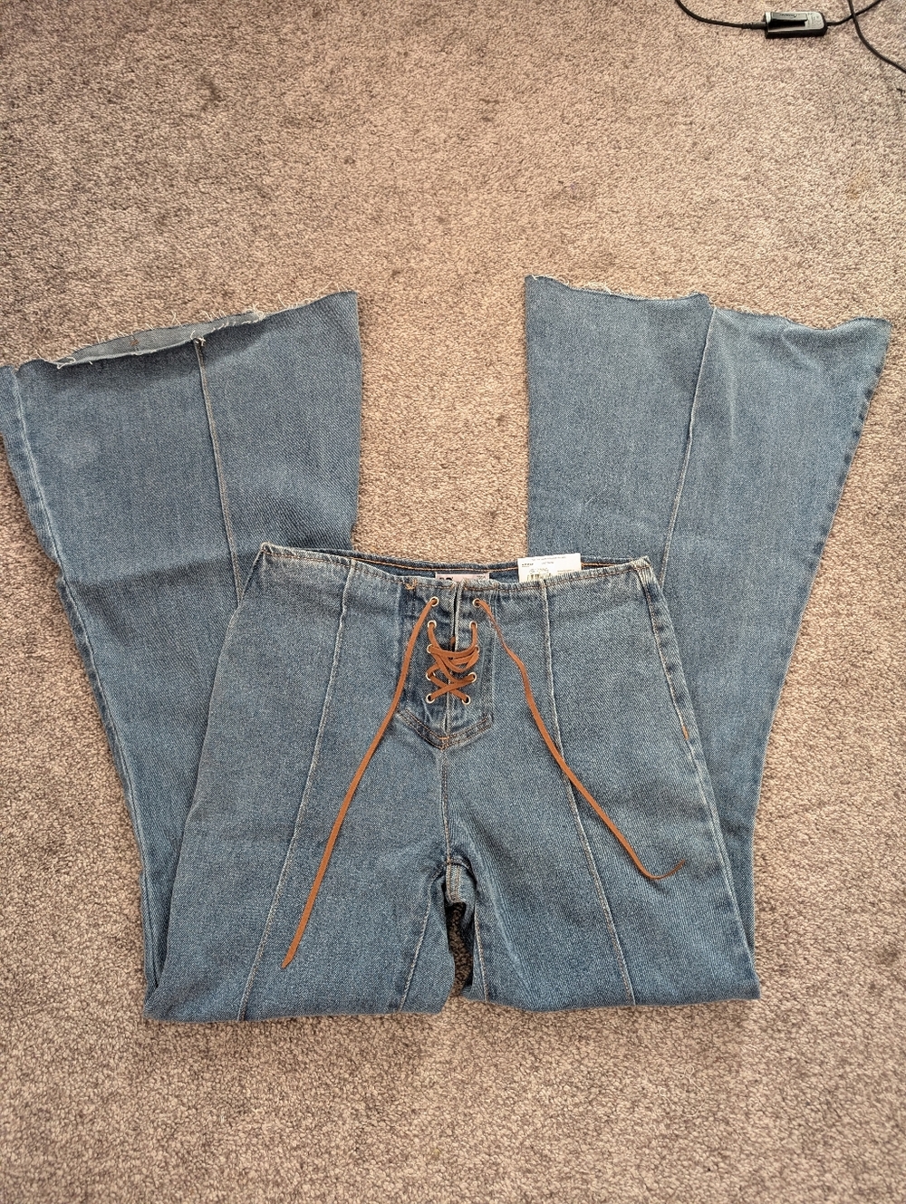 SO NWT Mid Rise Lace Up Flare Jeans
